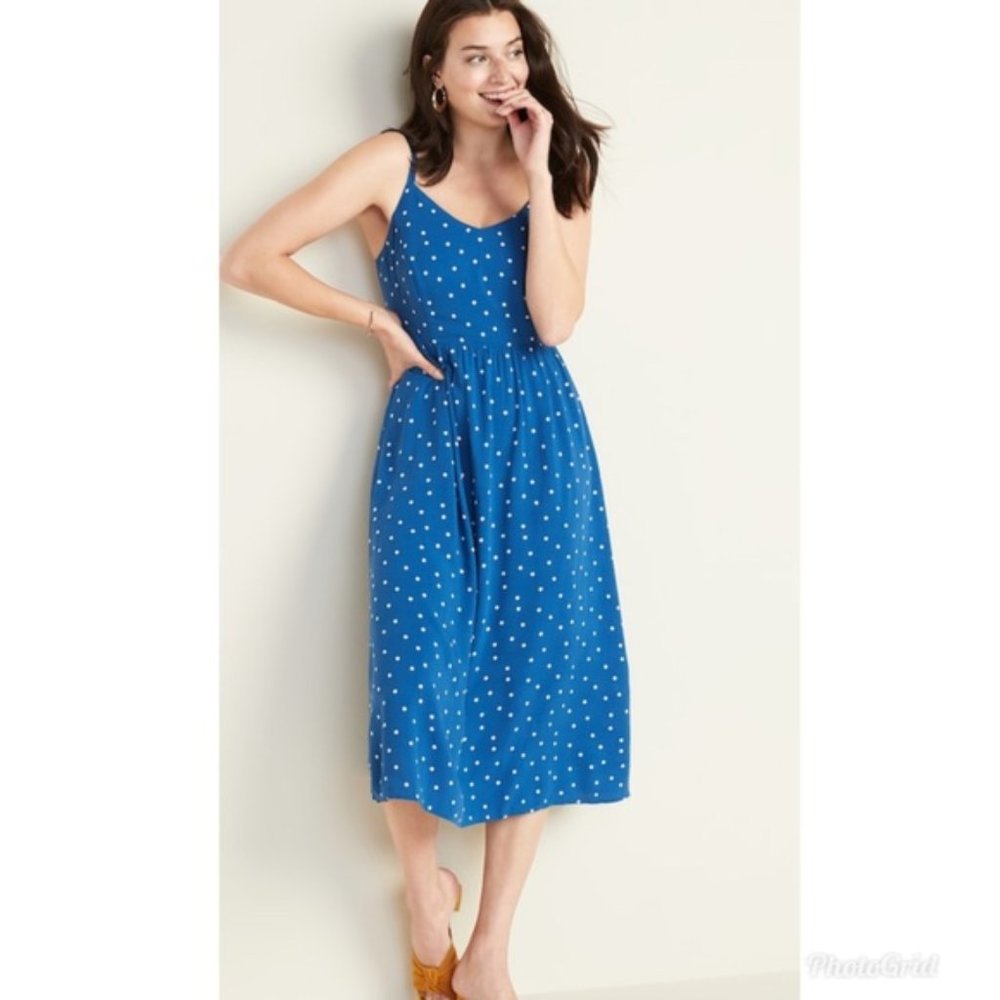 OLD NAVY Cami Midi Dress Blue White Polka Dot - Size Medium
